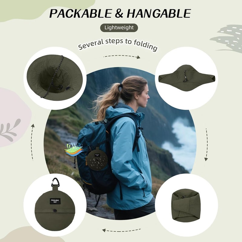Durio Waterproof Bucket Hats for Woman UPF 50+ Sun Hat UV Protection Packable Rain Hats for Women Lightweight Hiking Hat - Image 4
